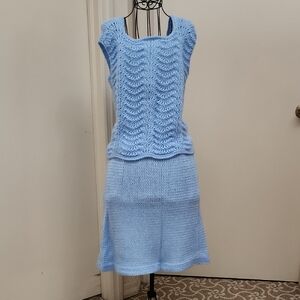 Vintage Blue Knit Skirt And Top